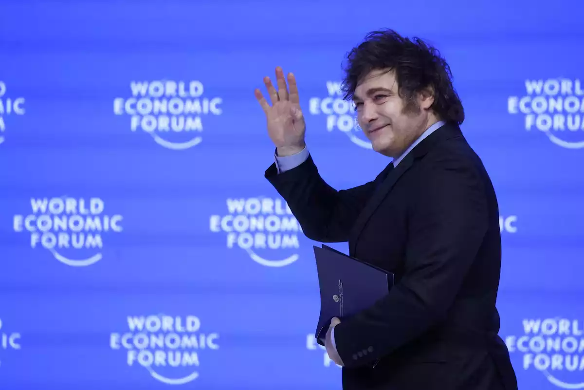 Javier Milei, el 23 de enero en el Foro Económico Mundial celebrado en Davos (Suiza). Yves Herman (REUTERS)
