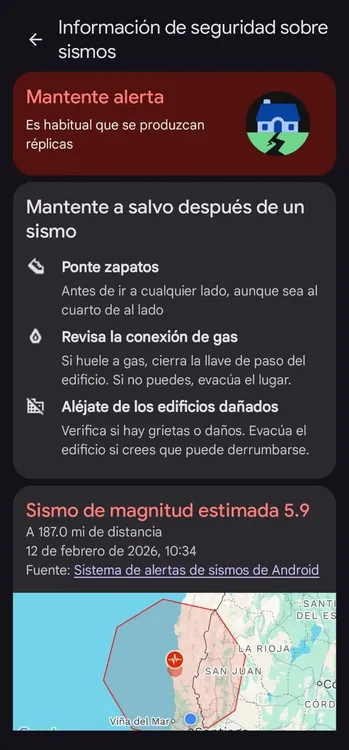 Mensaje de Google temblor